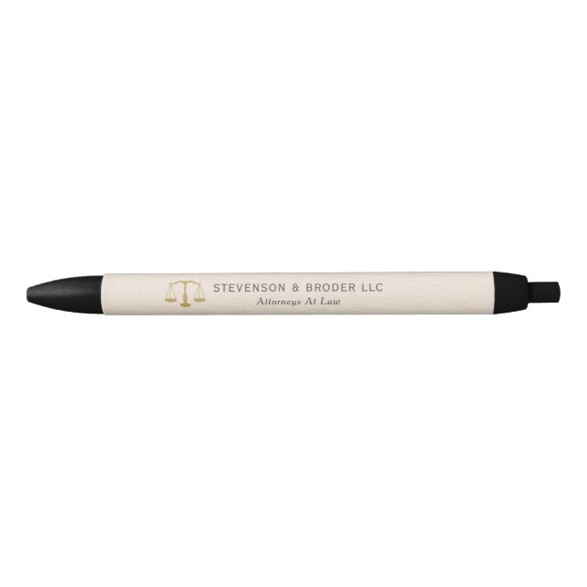 Beige Linen Texture & Gold Justice Scale Black Ink Pen (Front)