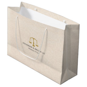 Beige Linen Texture & Gold Justice Scale Large Gift Bag