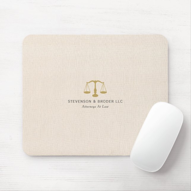 Beige Linen Texture & Gold Justice Scale Mouse Mat (With Mouse)