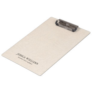 Beige linen texture simple black typography clipboard