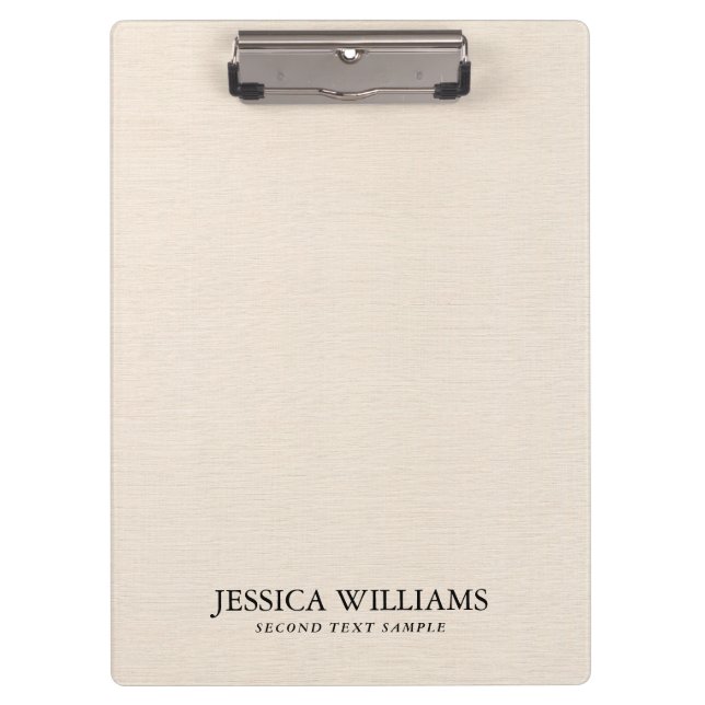 Beige linen texture simple black typography clipboard (Front)