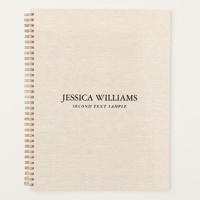 Beige linen texture simple black typography planner (Front)