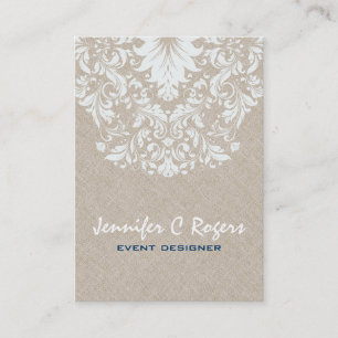 Beige Linen White Floral Lace Event Designer Business Card