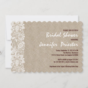 Beige Linen & White Floral Lace Invitation 2