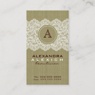 Beige Linen & White Vintage Linen & Lace Business Card