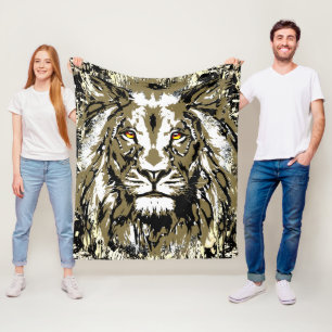 Beige Lion Head - Realistic Lion Fleece Blanket