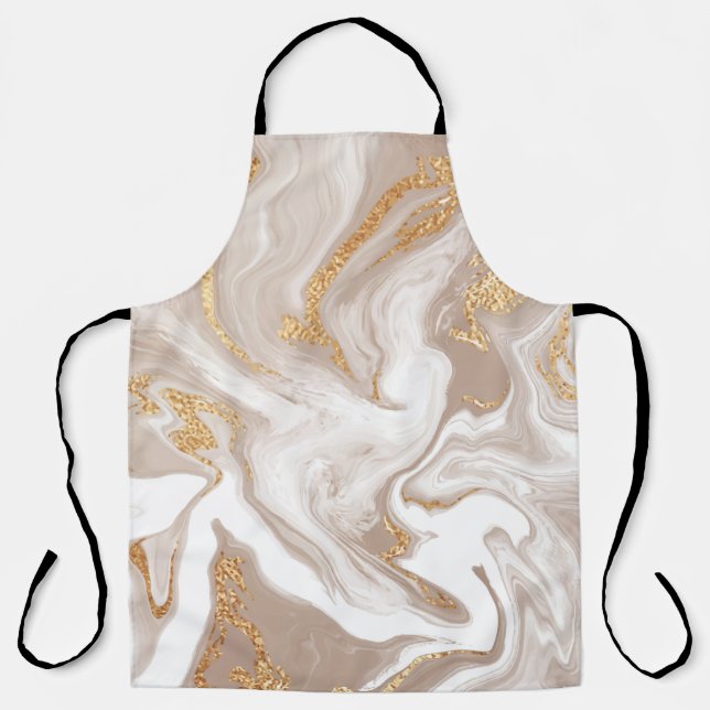 Beige liquid marble, gold line art. apron (Front)