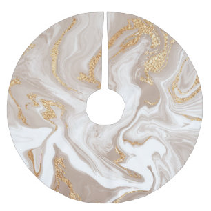 Beige liquid marble, gold line art. brushed polyester tree skirt
