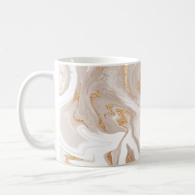 Beige liquid marble, gold line art. coffee mug (Left)