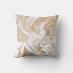 Beige liquid marble, gold line art. cushion