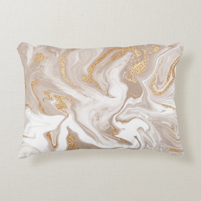 Beige liquid marble, gold line art. decorative cushion (Front)