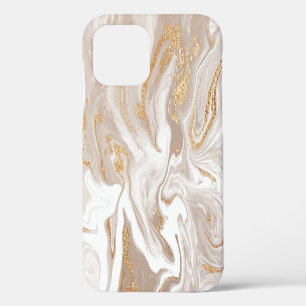 Beige liquid marble, gold line art. iPhone 12 case