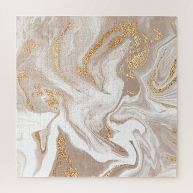 Beige liquid marble, gold line art. jigsaw puzzle (Vertical)
