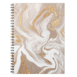 Beige liquid marble, gold line art. notebook