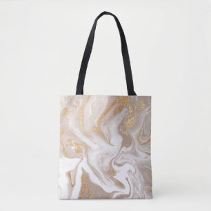 Beige liquid marble, gold line art. tote bag