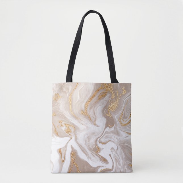 Beige liquid marble, gold line art. tote bag (Front)
