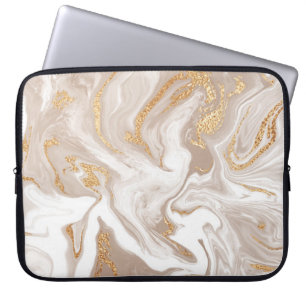 Beige liquid marble with glitter gold laptop sleeve