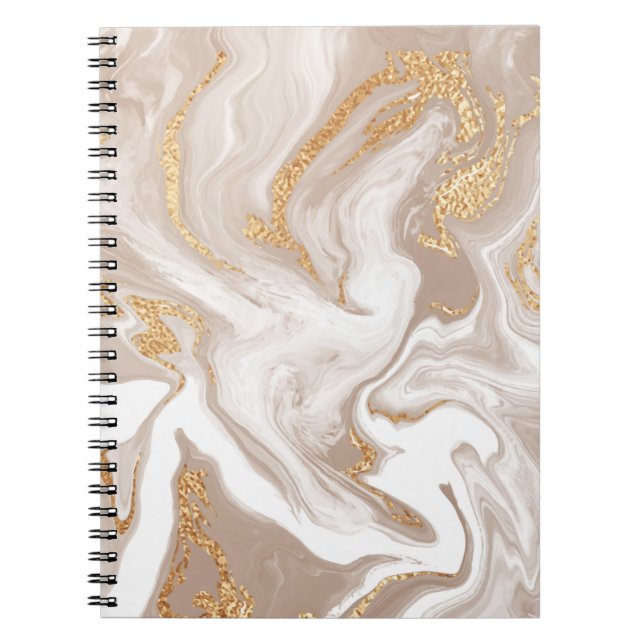 Beige liquid marble with glitter gold notebook (Front)