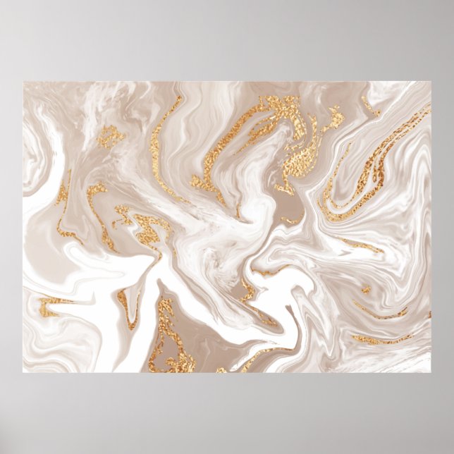 Beige liquid marble with glitter gold poster (Front)