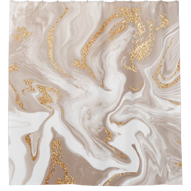 Beige liquid marble with glitter gold shower curtain (Front)