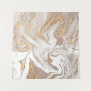 Beige liquid marble with glitter gold tapestry