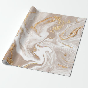 Beige liquid marble with glitter gold wrapping paper