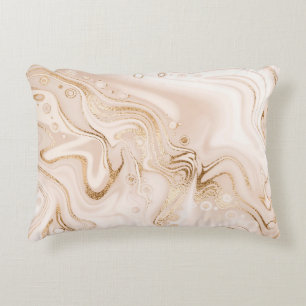 Beige liquid marble with gold glitter splash decorative cushion