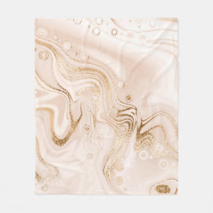 Beige liquid marble with gold glitter splash fleece blanket