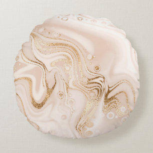 Beige liquid marble with gold glitter splash round cushion
