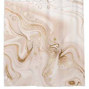 Beige liquid marble with gold glitter splash shower curtain