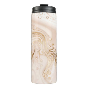 Beige liquid marble with gold glitter splash thermal tumbler