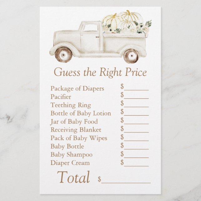 Beige Little Pumpkin Baby Shower Guess Right Price (Front)