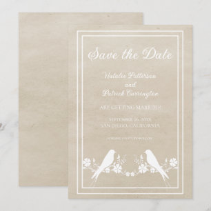 Beige Lovebird Floral Save the Date Invite