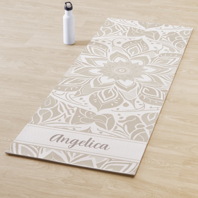 Beige Mandala Yoga Mat Customisable Name (In Situ)
