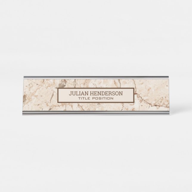 Beige Marble Brown Grain Desk Name Plate (Front)
