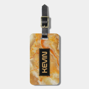 Beige Marble Stone Print Monogrammed Luggage Tag