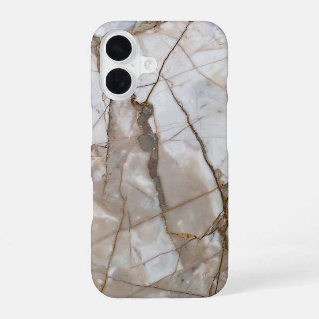 Beige Marble with Gold Veins – Elegant Design iPhone 16 Case (Back)