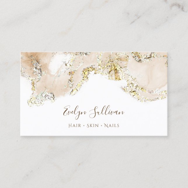 beige marbling design business card (Front)
