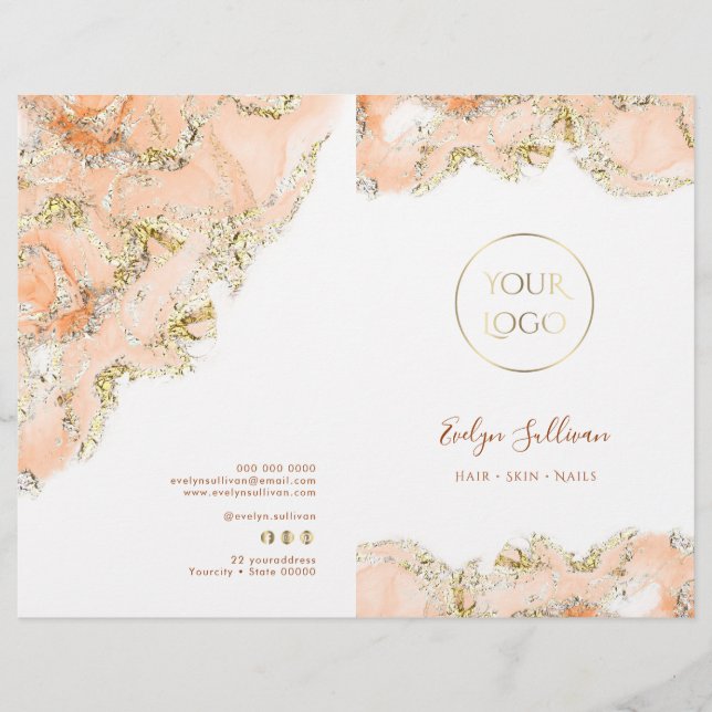 Beige marbling design service menu brochure (Front)