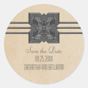 Beige Medallion Border Save the Date Stickers