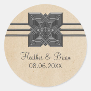 Beige Medallion Border Wedding Stickers