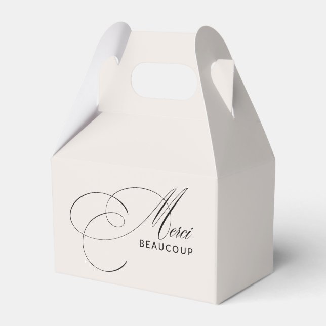 Beige Merci Beaucoup Elegant Calligraphy Thank You Favour Box (Front Side)