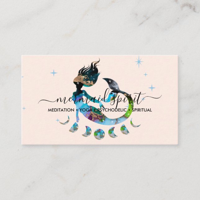 Beige Mermaid moon spiritual zodiac ombre Business Card (Front)
