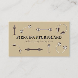 Beige Metal Jewellery Artist Body Piercing Business Card