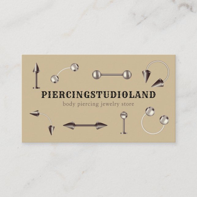 Beige Metal Jewellery Artist Body Piercing Business Card (Front)