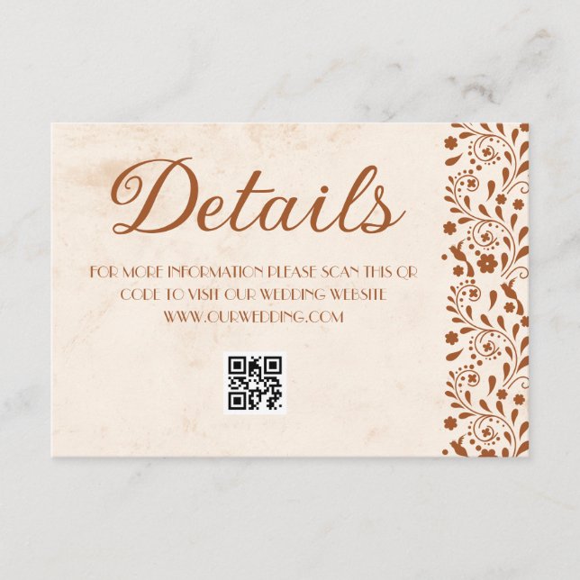 Beige Mexican Wedding Details QR code Enclosure Card (Front)