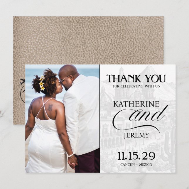 Beige Mexico Passport Thank You Card (Front/Back)