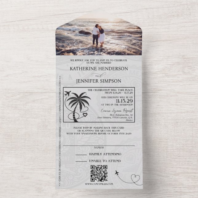 Beige Mexico Passport Wedding All In One Invitation (Inside)