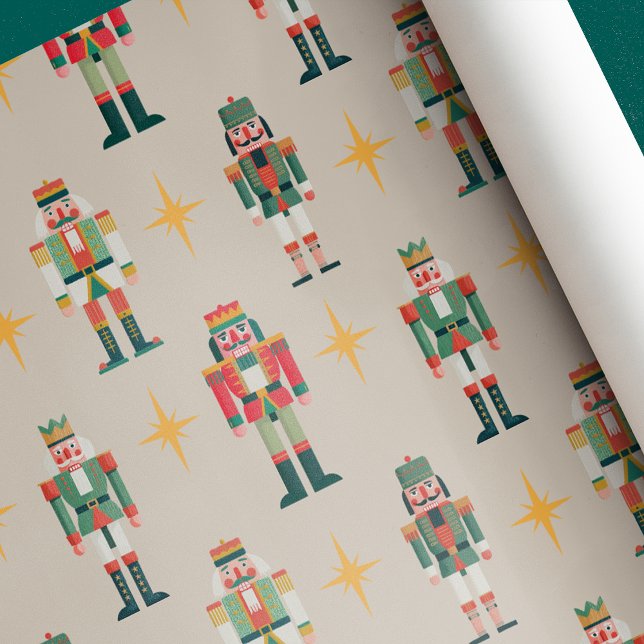 Beige Midcentury Retro Nutcracker Christmas  Wrapping Paper (Creator Uploaded)