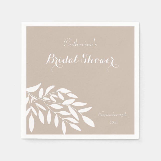 Beige minimal greenery Bridal Shower napkins (Front)